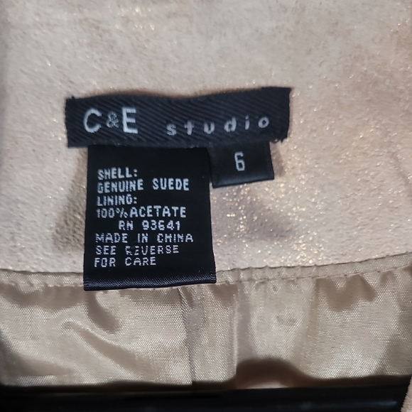 Y2K Vintage C&E Women Metallic Suede Leather Jacket Size 6/S Gold Champagne - Picture 6 of 16